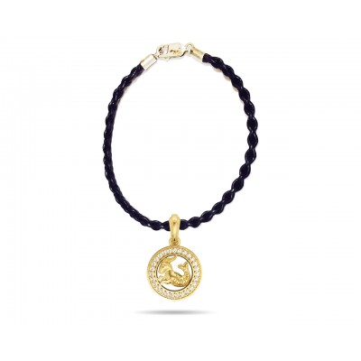 Capricorn Charm Pendant in 14K Gold with Diamonds on Leather Cord